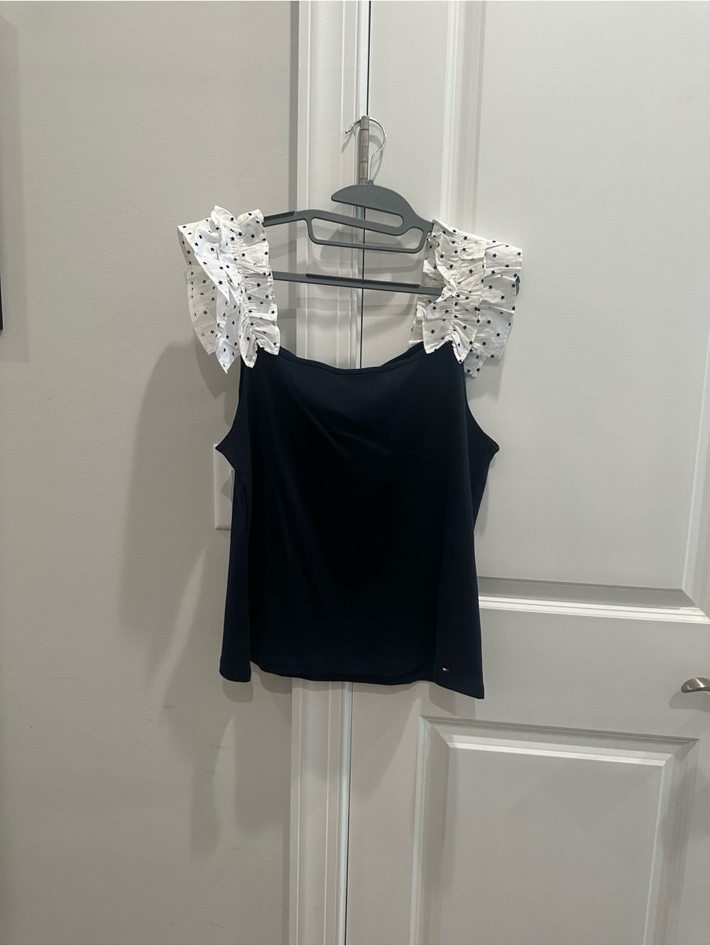 Tommy Hilfiger Navy Tank Top with White Star Ruffle Shoulders